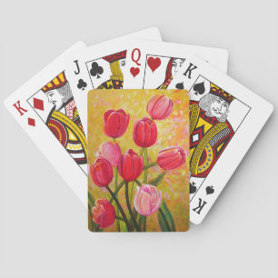 Stillleben mit rosa und roten Tulpen Spielkarten