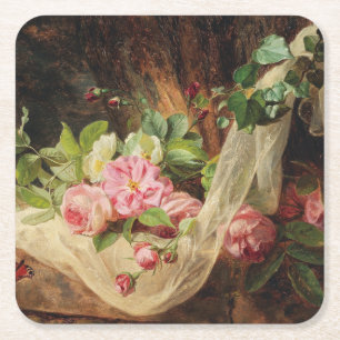 Stillleben mit Rose auf einem Waldboden - Lach A. Rechteckiger Pappuntersetzer