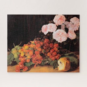 Stillleben mit Rose, Erdbeeren und Brot