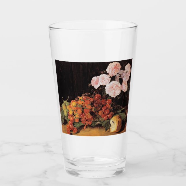 Stillleben mit Rose, Erdbeeren und Brot Glas (Vorderseite)