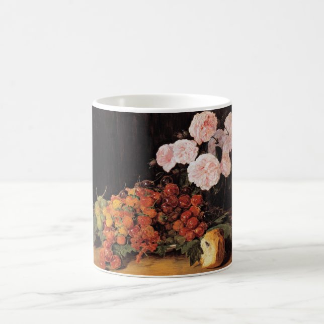 Stillleben mit Rose, Erdbeeren und Brot Kaffeetasse (Mittel)