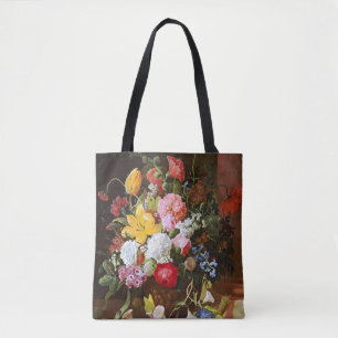 Stillleben mit Rosen, Tulpen und Veilchen Tasche