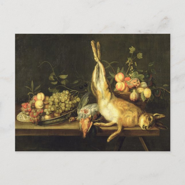 Stillleben mit Spiel und Obst Postkarte (Vorderseite)