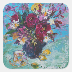 Stillleben mit Tee-Schale 2013 Quadratischer Aufkleber
