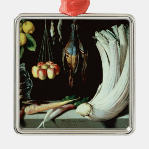 Stillleben mit toten Vögeln, Frucht und Silbernes Ornament