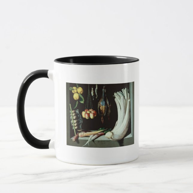 Stillleben mit toten Vögeln, Frucht und Tasse (Links)
