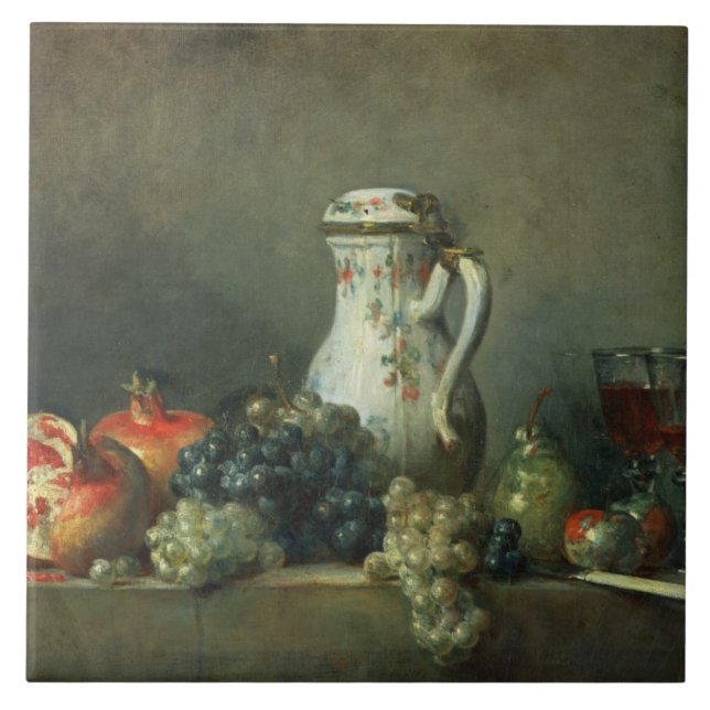 Stillleben mit Trauben und Granatäpfeln, 1763 (Öl Fliese (Vorderseite)