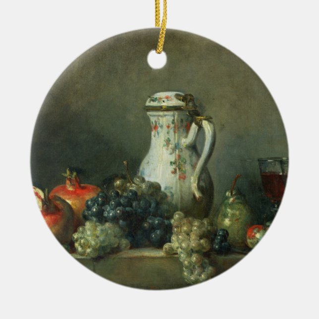 Stillleben mit Trauben und Granatäpfeln, 1763 (Öl Keramikornament (Vorne)