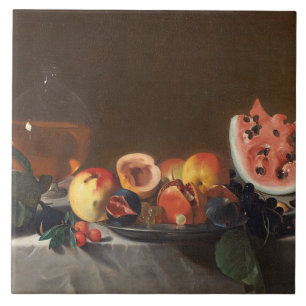 Stillleben mit Wassermelonen und Carafe Fliese