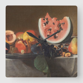 Stillleben mit Wassermelonen und Karaffe Quadratische Wanduhr