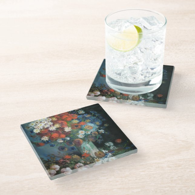 Stillleben mit Wiese-Blume | Vincent van Gogh Glasuntersetzer (Schrägansicht)