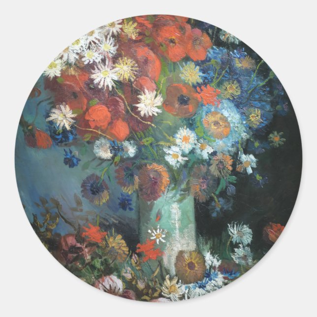 Stillleben mit Wiese-Blume | Vincent van Gogh Runder Aufkleber (Vorderseite)