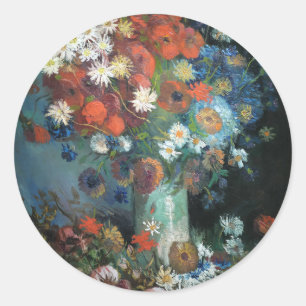 Stillleben mit Wiese-Blume   Vincent van Gogh Runder Aufkleber