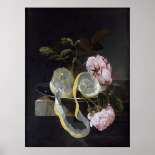 Stillleben mit Zitronen und Rosen Poster