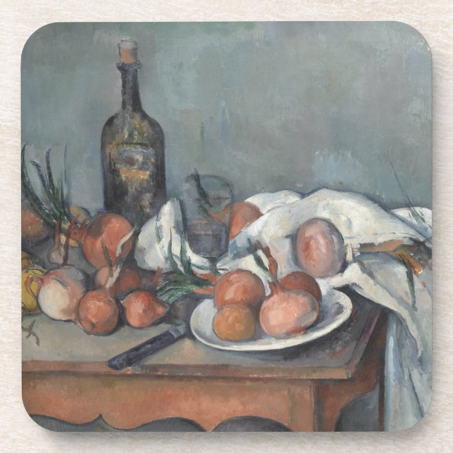 Stillleben mit Zwiebeln, Ölgemälde, Paul Cezanne Getränkeuntersetzer (Vorderseite)