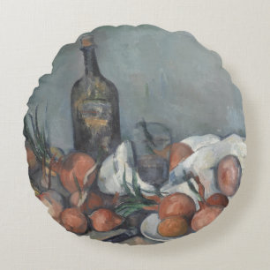 Stillleben mit Zwiebeln, Ölgemälde, Paul Cezanne Rundes Kissen