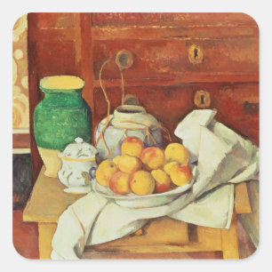 Stillleben Pauls Cezanne mit Kommode, Quadratischer Aufkleber