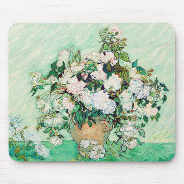 Stillleben Rose in einer Vase von Vincent van Gogh Mousepad (Vorne)