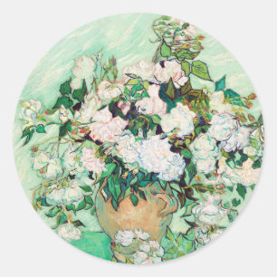Stillleben Rose in einer Vase von Vincent van Gogh Runder Aufkleber