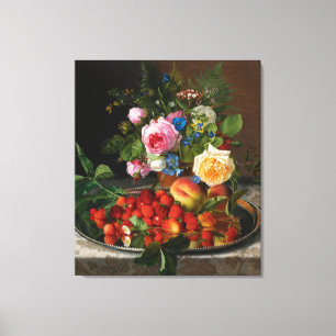Stillleben Rosen und Erdbeeren von Otto Ottesen Leinwanddruck