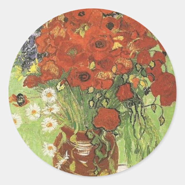 Stillleben - Rote Mohnblumen und Morden Runder Aufkleber (Vorderseite)