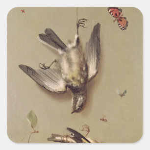 Stillleben toten Vögel und der Kirschen, 1712 Quadratischer Aufkleber