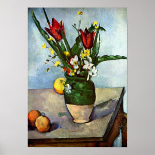 Stillleben, Tulpen und Äpfel durch Paul Cezanne Poster