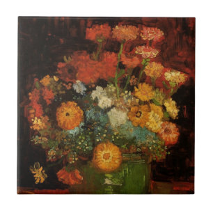 Stillleben-Vase mit Zinnias von Vincent van Gogh Fliese