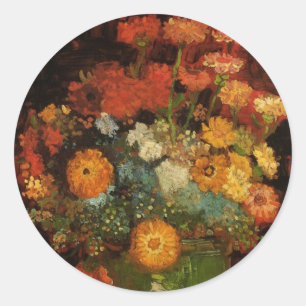 Stillleben-Vase mit Zinnien von Vincent van Gogh Runder Aufkleber
