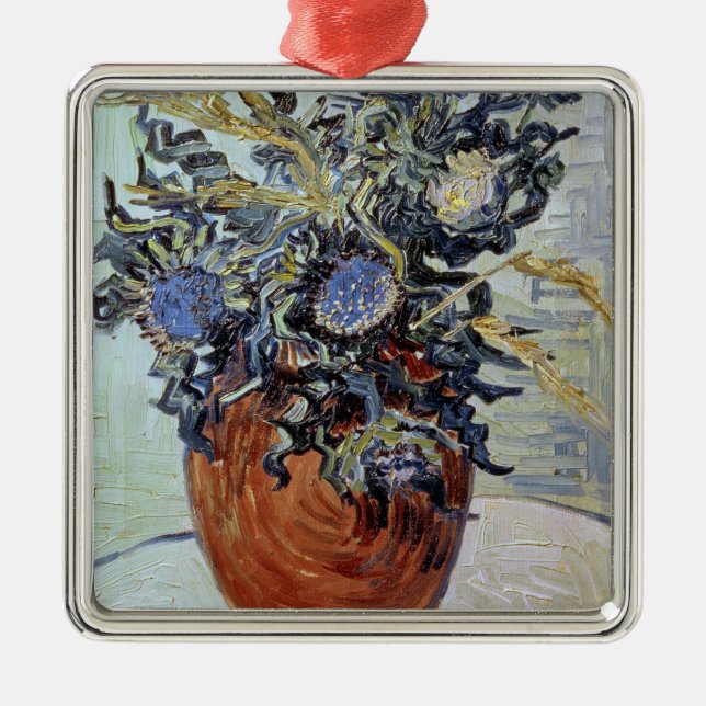 Stillleben Vincent van Goghs | mit Disteln, 1890 Silbernes Ornament (Vorne)