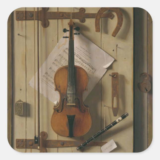Stillleben, Violine und Musik Quadratischer Aufkleber (Vorderseite)