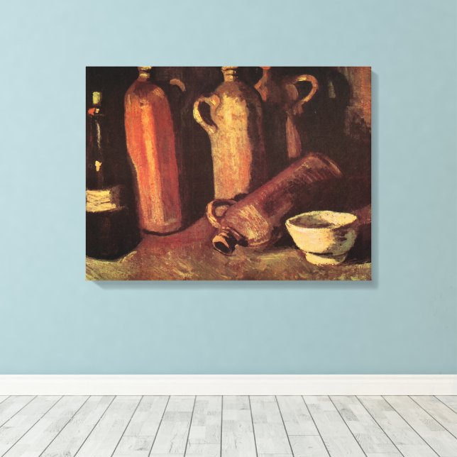 Stillleben von 4 Steinflaschen von Vincent van Gog Leinwanddruck (Insitu (Holzboden))