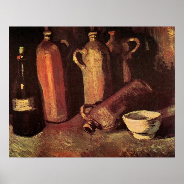 Stillleben von 4 Steinflaschen von Vincent van Gog Poster (Vorne)