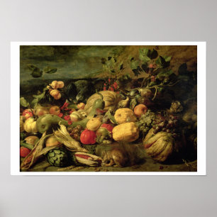 Stillleben von Obst und Gemüse (Öl auf Tafel) Poster