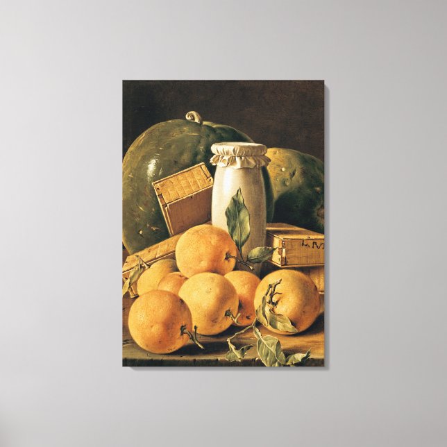 Stillleben von Orangen, Wassermelone Leinwanddruck (Vorderseite)