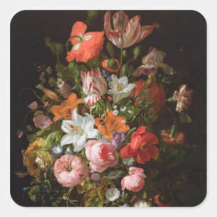 Stillleben von Rose, Lilien, Tulpen Quadratischer Aufkleber