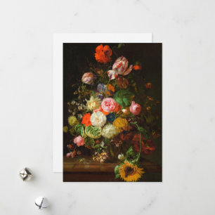 Stillleben von Rose, Tulpen, einer Sonnenblume, 17 Feiertagskarte