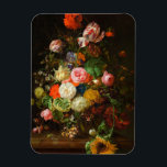 Stillleben von Rose, Tulpen, einer Sonnenblume, 17 Magnet<br><div class="desc">Rachel Ruysch - Stillleben von Rose, Tulpen, einer Sonnenblume und anderen Blume in einer Glasvase mit einer Biene, einem Schmetterling und anderen Insekten auf einem Marmorkamm, 1710. Rachel Ruysch (1664-1750) war ein niederländischer Stillleben-Maler aus den nördlichen Niederlanden.</div>