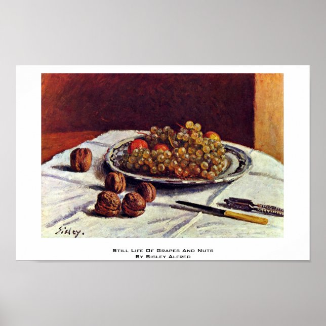 Stillleben von Trauben und Nüssen von Sisley Alfre Poster (Vorne)