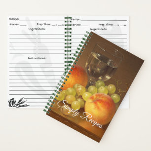 Stillleben, Wineglass, zwei Pfirsiche, Obst und We Notizbuch