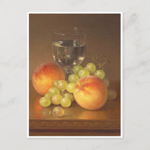 Stillleben, Wineglass, zwei Pfirsiche, Obst und We Postkarte
