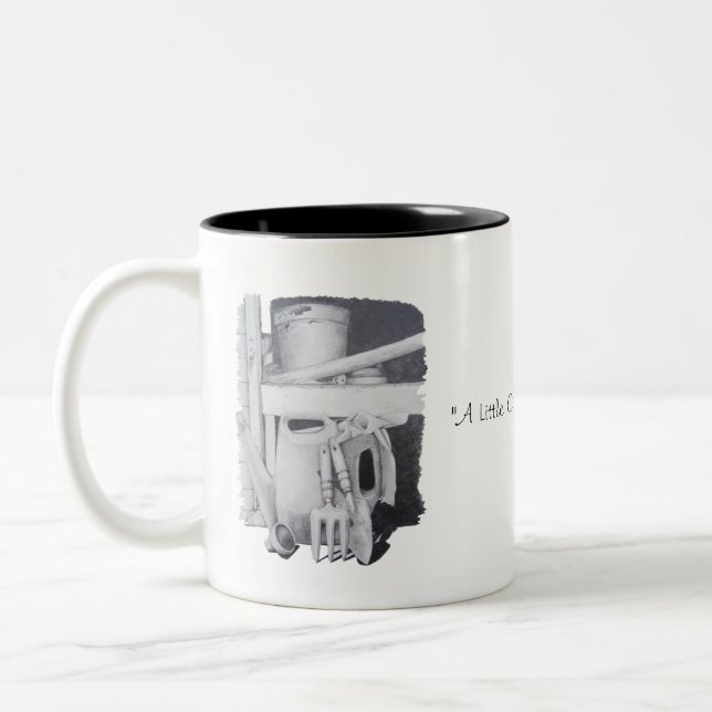Stillleben zeichnend Gartengeräte für Gärtner Zweifarbige Tasse (Links)