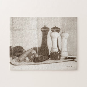 Stilllebenmalereigemüse auf hackendem Brett