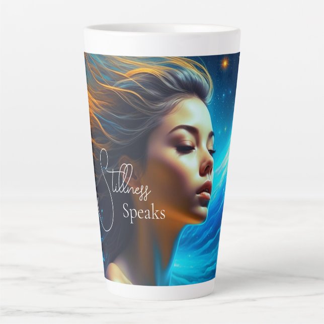 Stillness spricht | Meditation Celestie Art Milchtasse (Vorderseite)