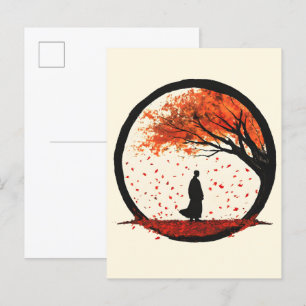 Stillness Zen Circle Herbst Fallende Blätter Ankündigungspostkarte