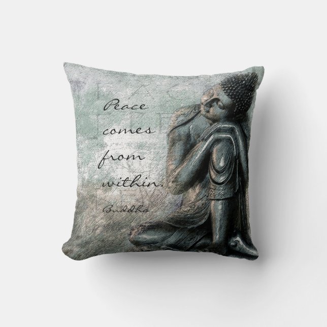 Stillstehender Buddha mit Frieden zitieren Wörter Kissen (Vorderseite)