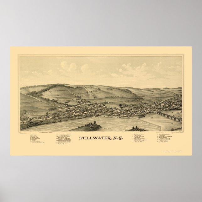 Stillwater, NY Panorama Karte - 1889 Poster (Vorne)