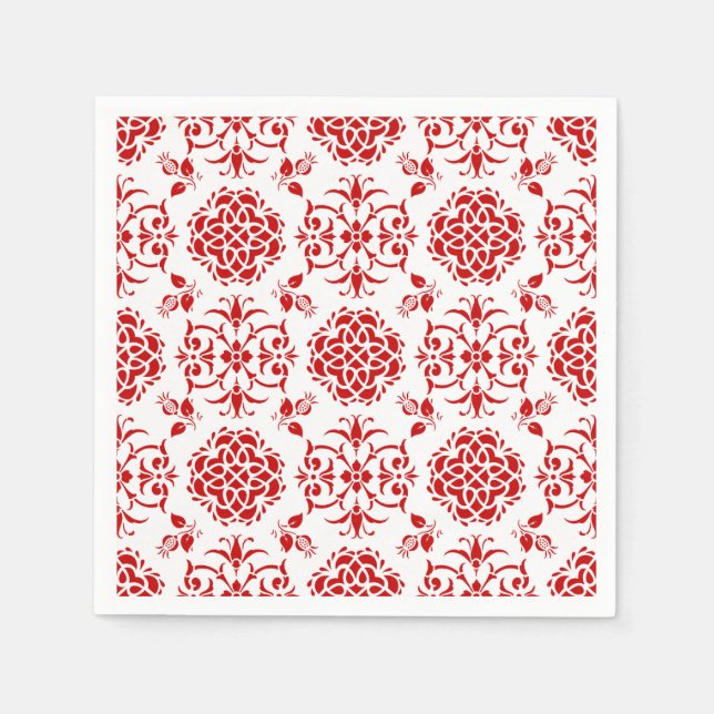 Stilmuster für rote und weiße, florale Damaskus Serviette (Vorderseite)