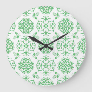 Stilmuster Minzgrün und Weiß-Blumenmatte Große Wanduhr