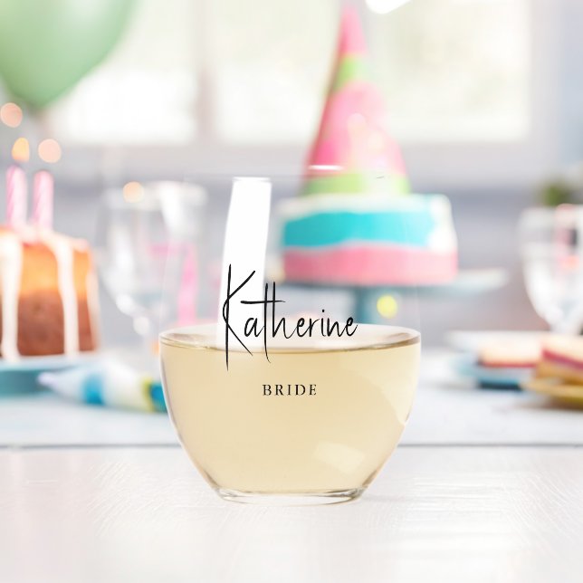 Stilschrift "Bride" Personalisiert Weinglas Ohne Stiel (Insitu (Geburtstag))